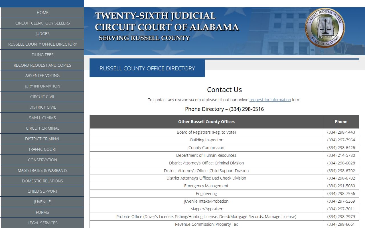 Russell County Circuit Clerk court office directory