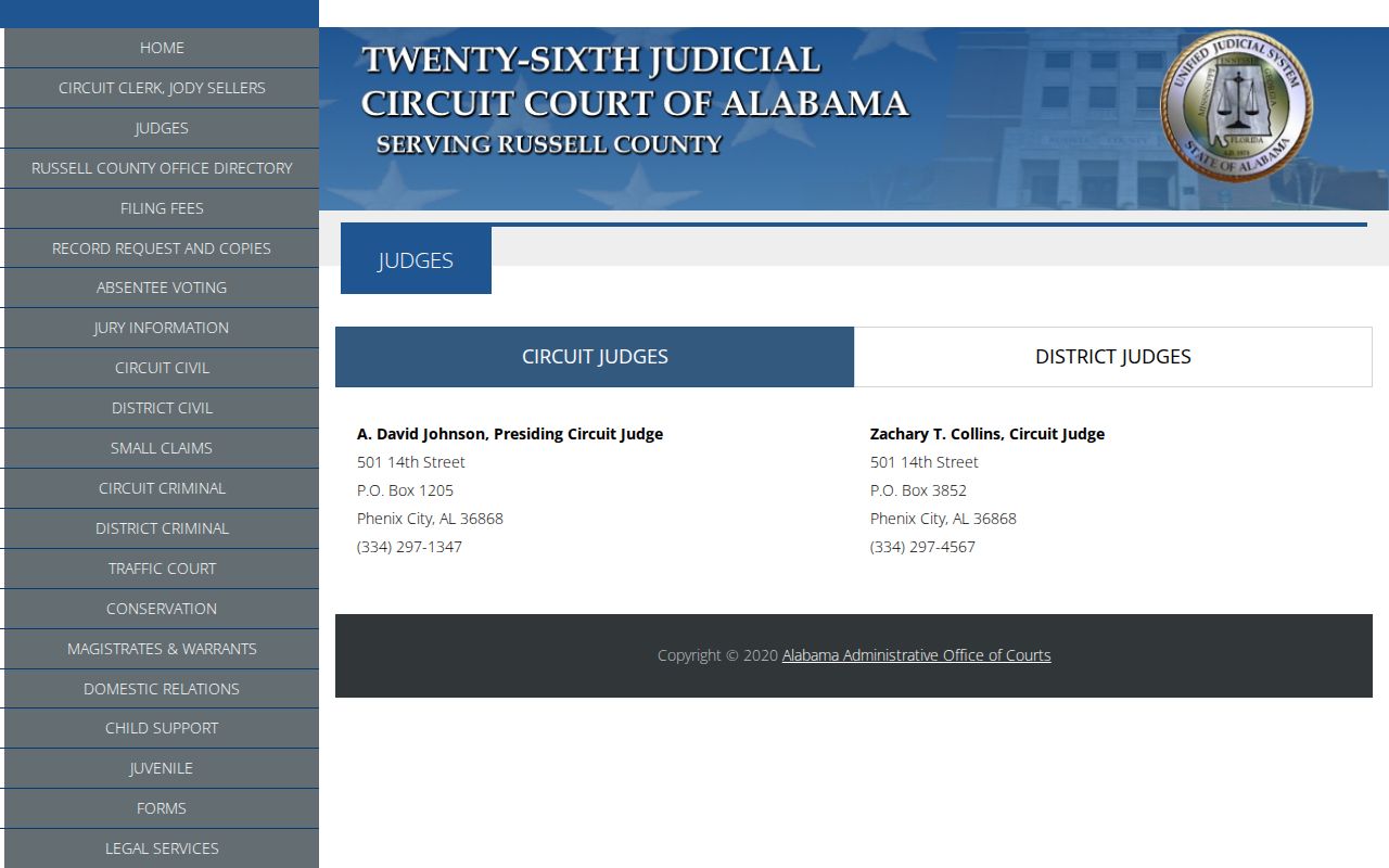 Russell County court dockets Circuit and District judge directory