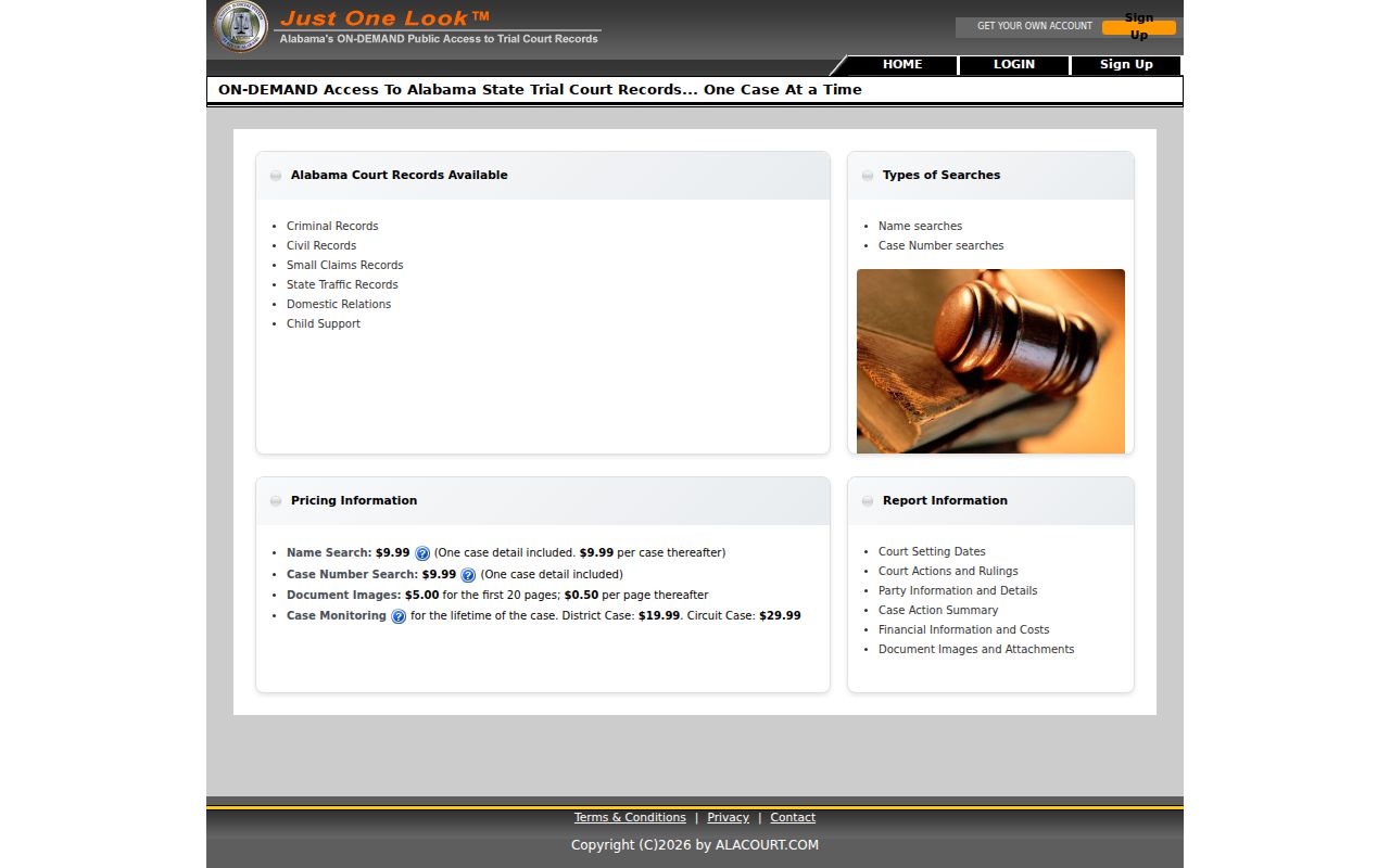 Russell County court records Just One Look access screen