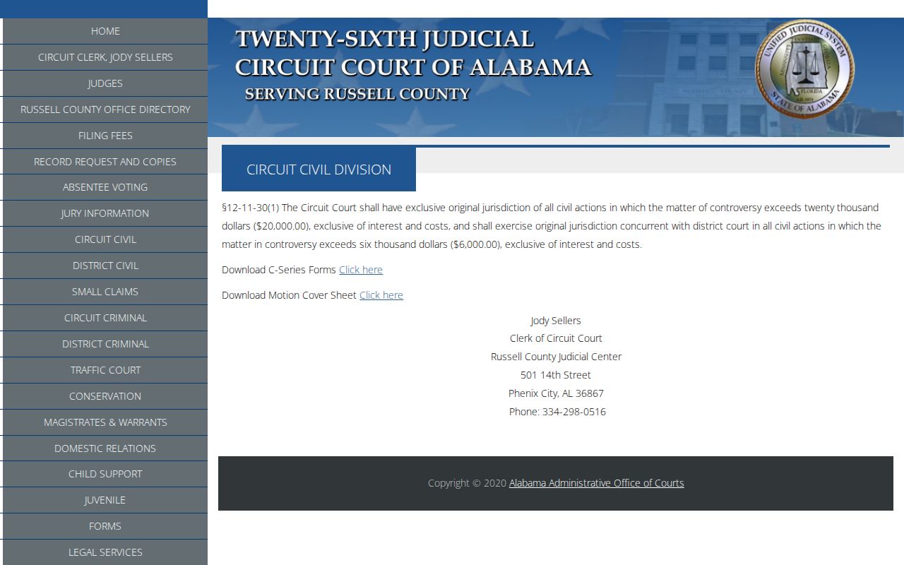 Russell County Circuit Court civil jurisdiction records