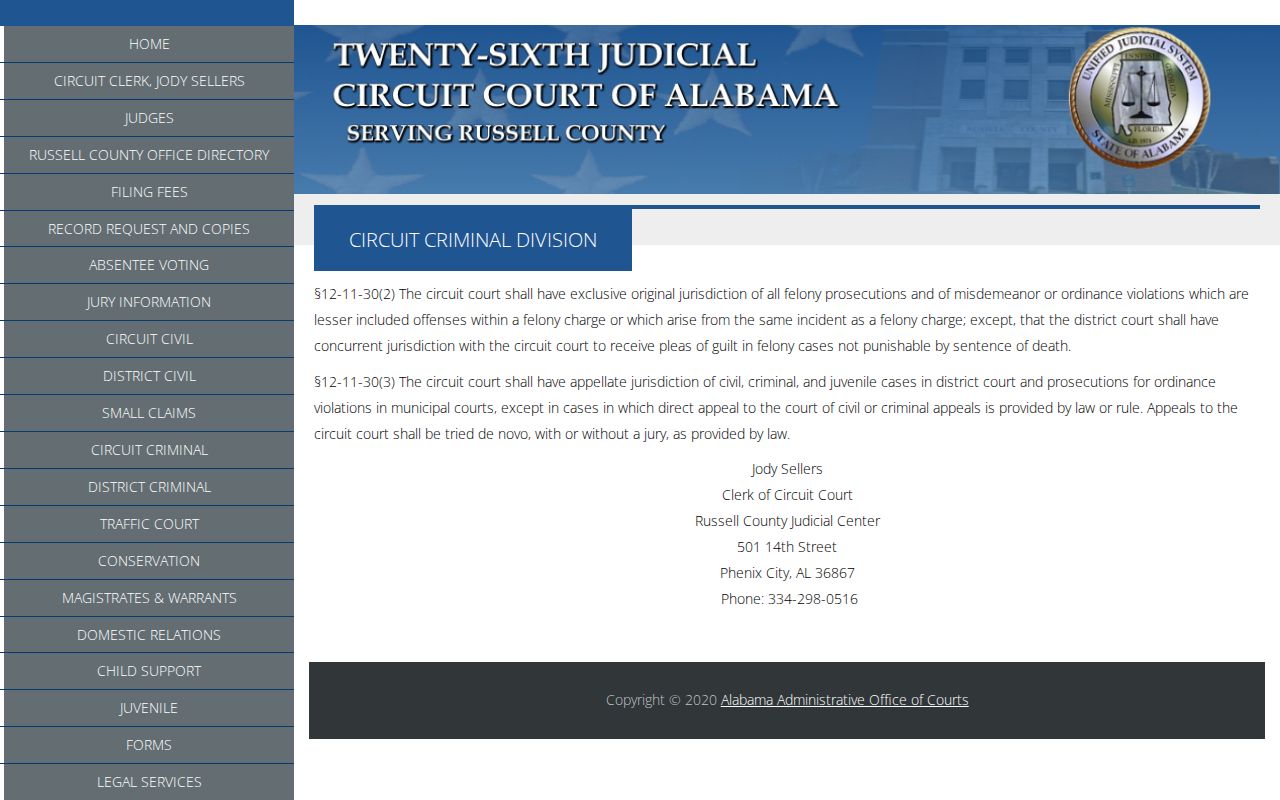 Russell County Circuit Court criminal jurisdiction and records