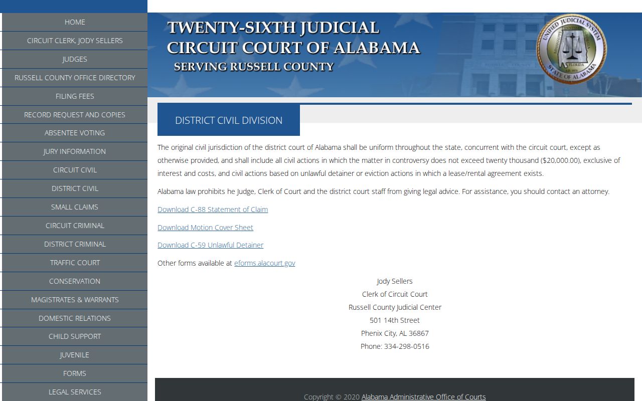 Russell County District Court civil records and jurisdiction