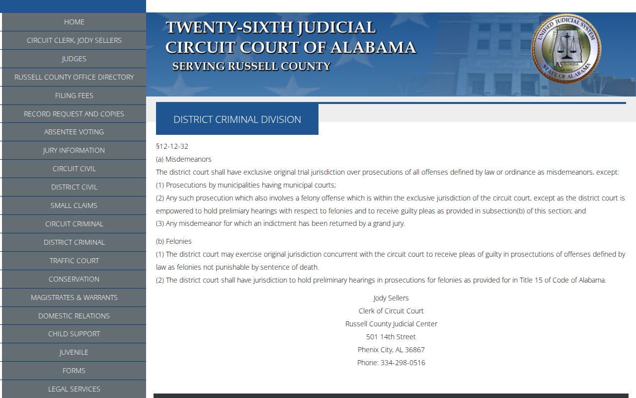 Russell County District Court criminal records and preliminary hearings