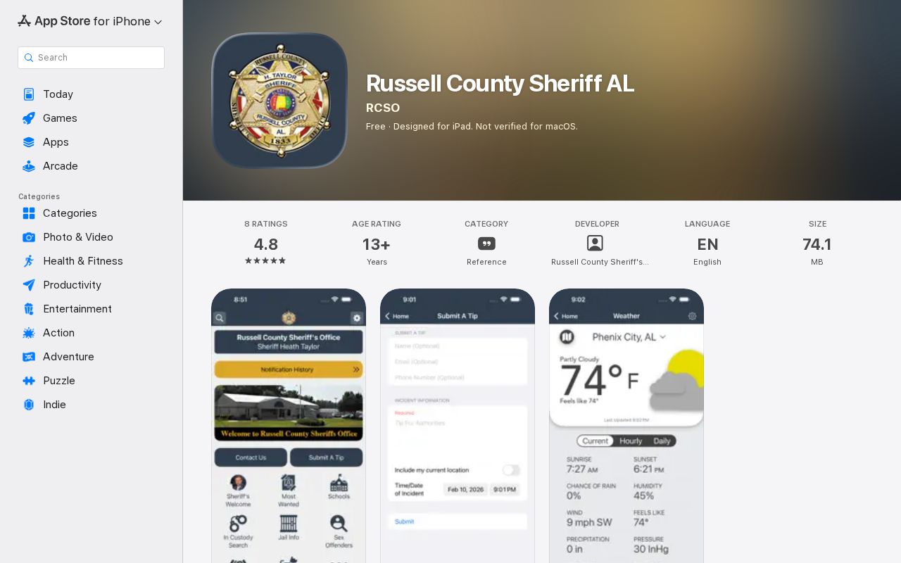 Russell County inmate records sheriff iPhone app