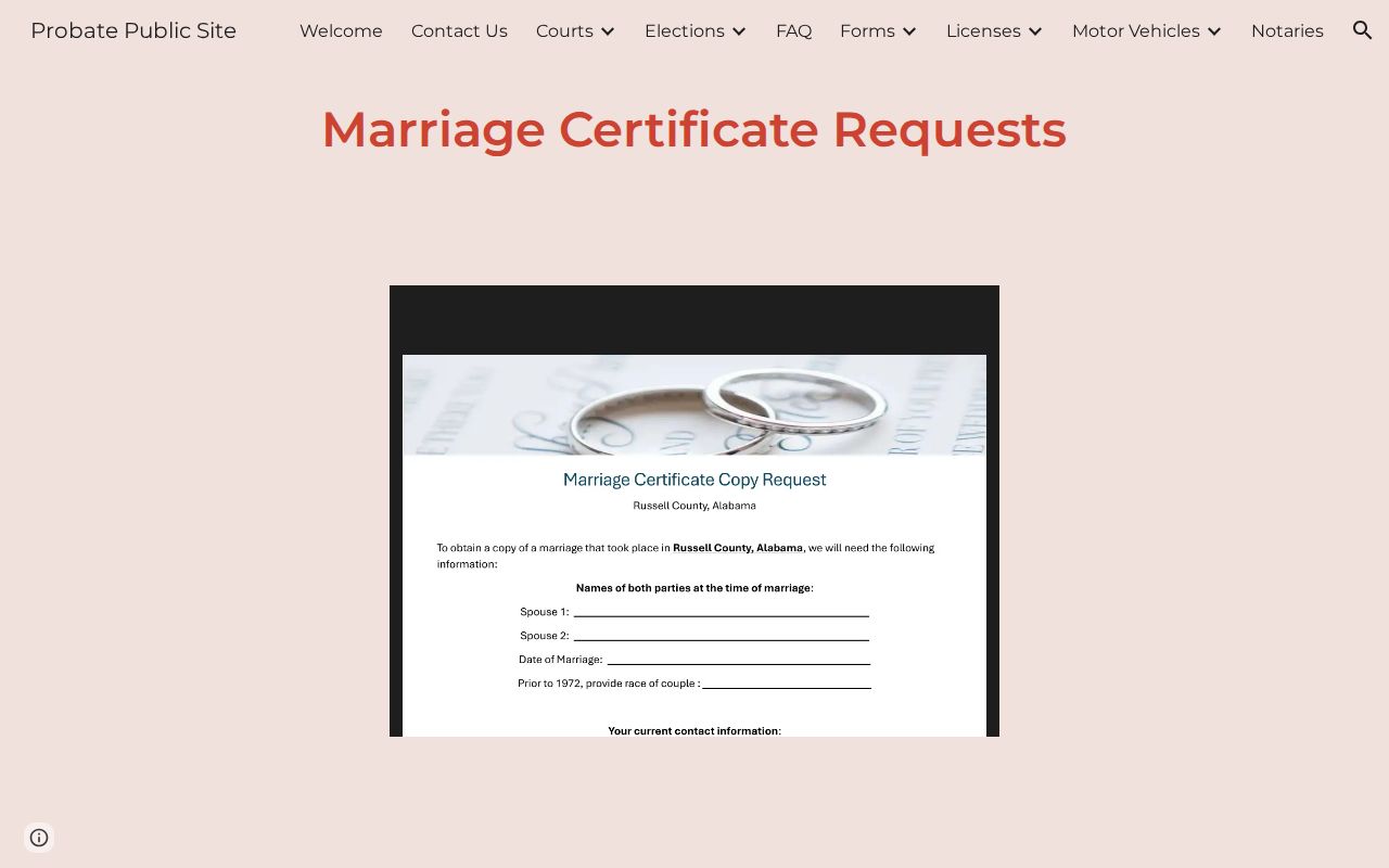 Russell County marriage records certificate copy request