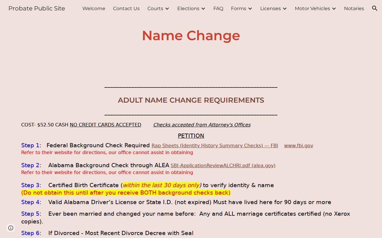 Russell County marriage and divorce records Probate name change source