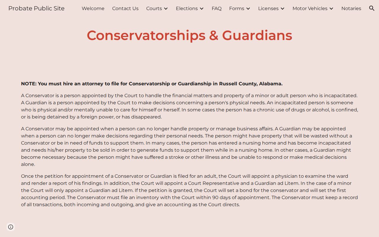 Russell County guardianship and conservatorship probate records