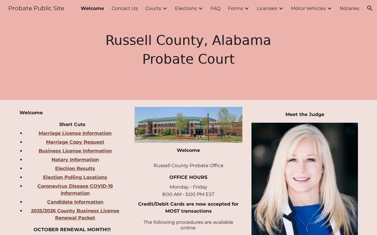 Russell County Probate Court records and office services
