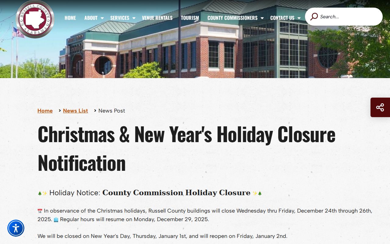 Russell County traffic court records county closure notice