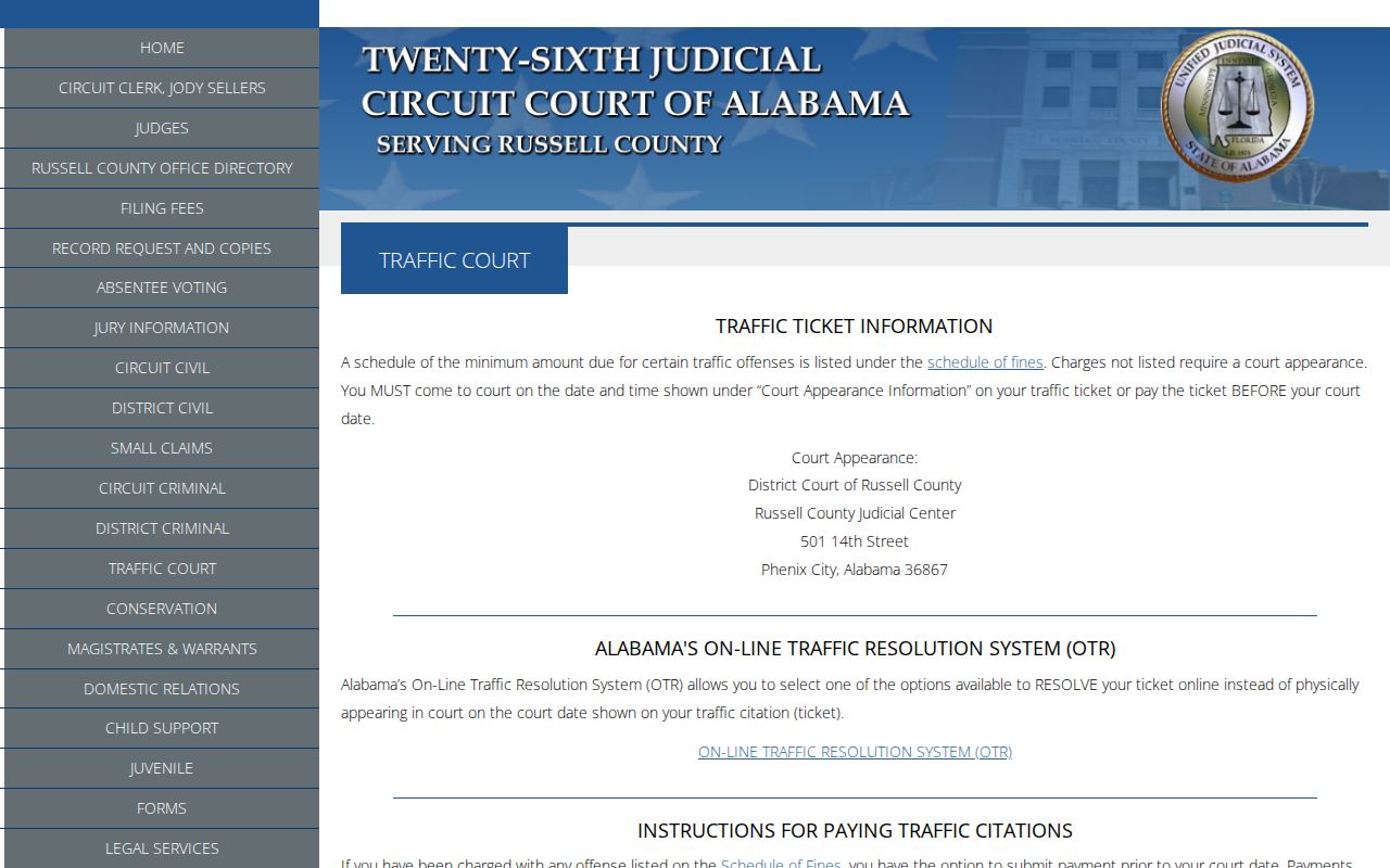 Russell County traffic court records official instructions